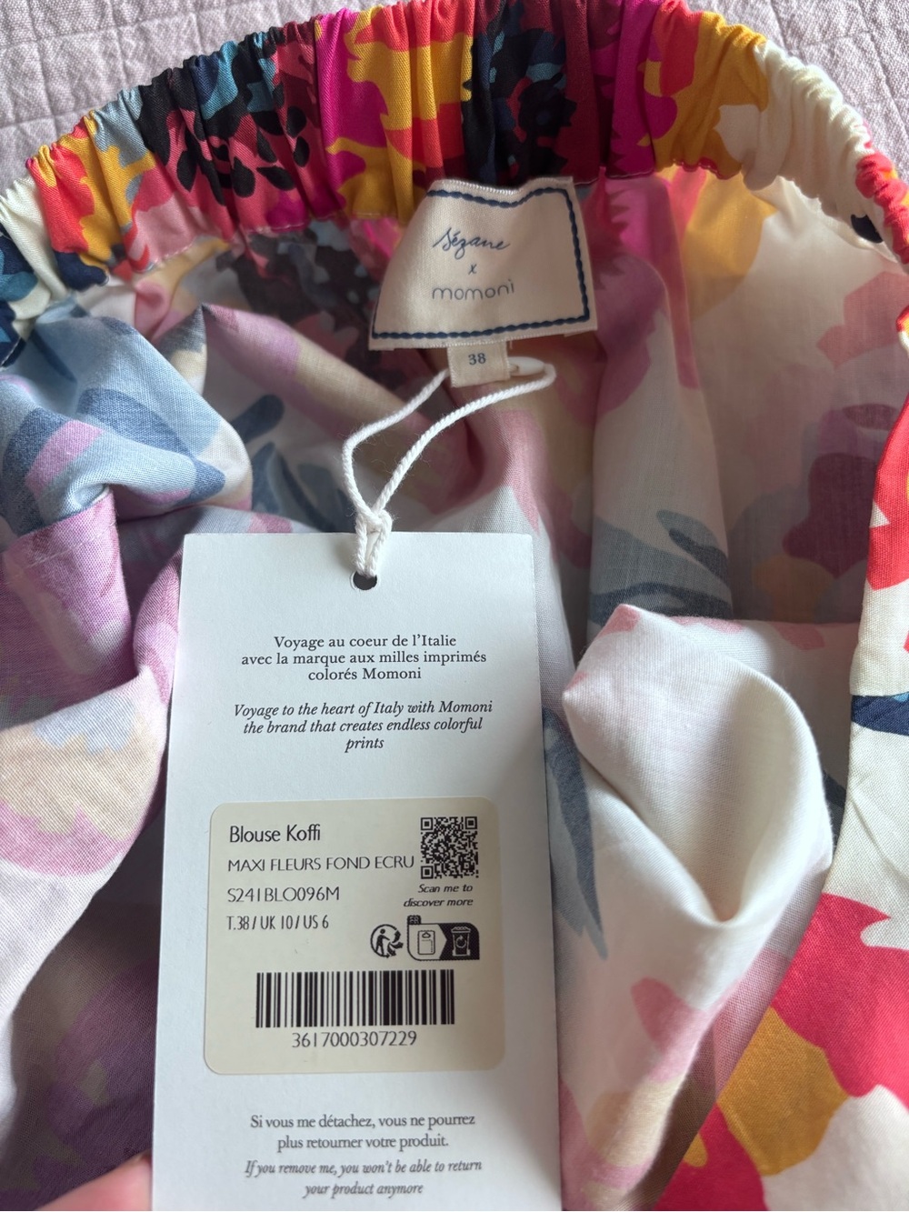 NWT Sézane x Momoni Koffi Blouse in Maxi Flowers Ecru Size 6/38 - Picture 7 of 8